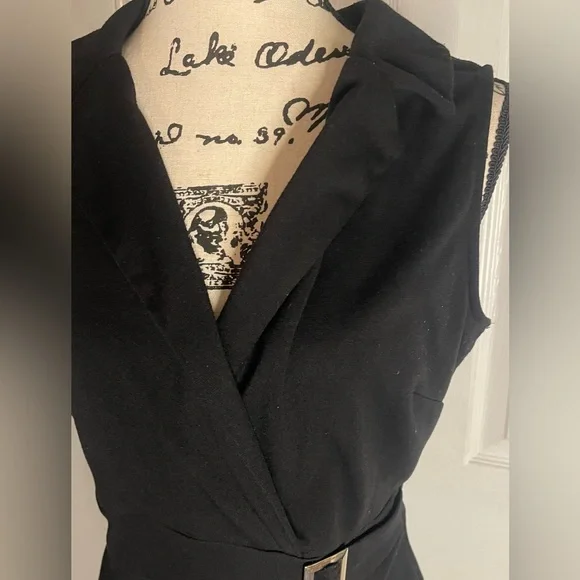 Elegant Black Sleeveless Dress with silver waist buckle size XL - Picture 3 of 14